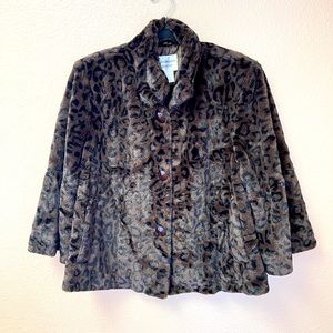 Scandinavian Faux Fur Bell Sleeve Leopard Swing Coat Size L